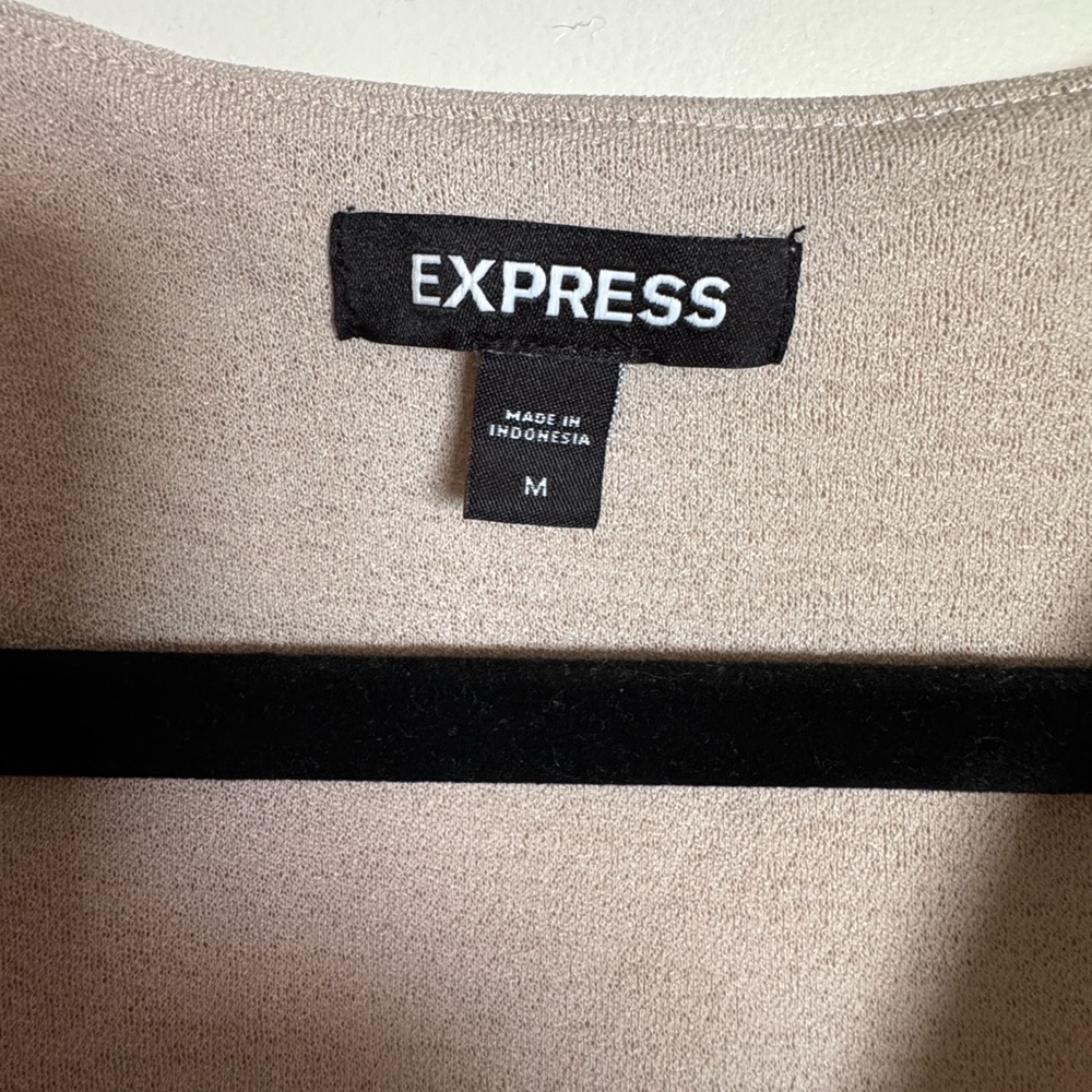 EXPRESS Relaxed V-Neck Ruched Tee (neutral) - Picture 6 of 6
